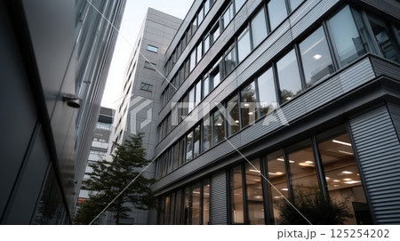 Modern Gray Building Exterior in City Alleyway 125254202