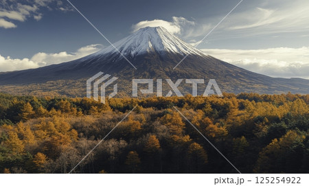mountain landscape with yellow autumn forest mountain landscape with yellow autumn forest 125254922
