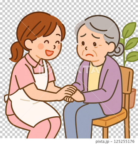 Caregiver caring for an elderly person with dementia (transparent background) 125255176