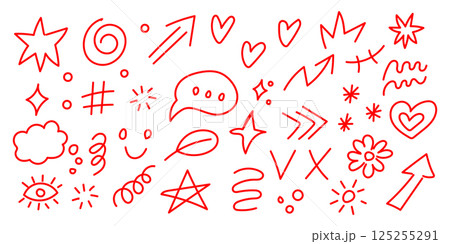 Explore a collection of Red HandDrawn Doodle Elements perfect for various Creative Projects 125255291