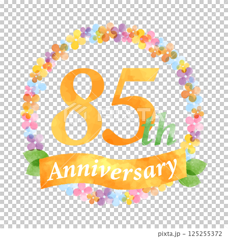 85th anniversary design decorated with pink flower wreath 125255372