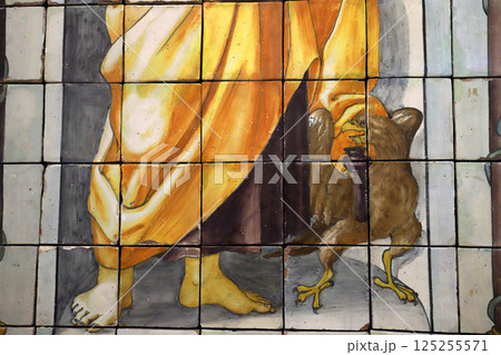 Ceramic azulejos on a wall in Lisbon, Portugal 125255571