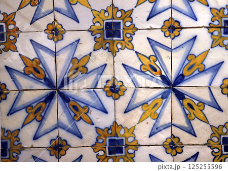 Ceramic azulejos on a wall in Lisbon, Portugal Ceramic azulejos on a wall in Lisbon, Portugal 125255596