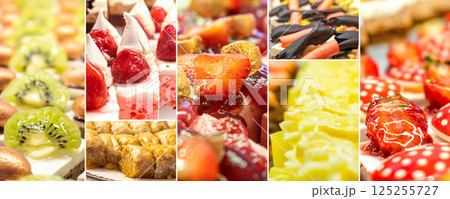 Food collage of pastries and Eastern sweets 125255727