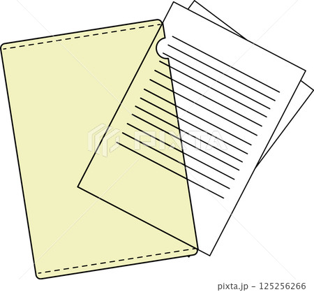 書類とクリアファイルのイラスト_イエロー 125256266