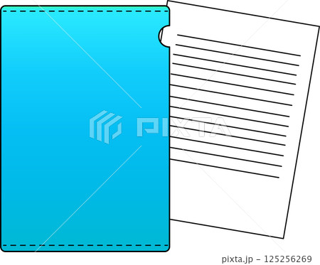 書類とクリアファイルのイラスト_ブルー 125256269