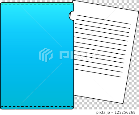 書類とクリアファイルのイラスト_ブルー 125256269