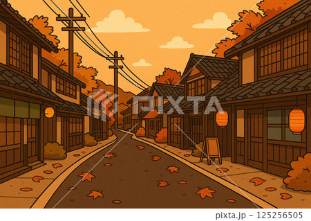 紅葉に染まる和風の街並み 125256505