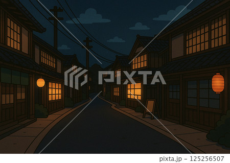 静かな夜の和風街並み 125256507