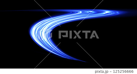 An Abstract Blue Light Curve Set Against a Deep Black Background A Unique Piece of Modern Digital Art 125256666