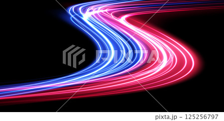 Dynamic, Colorful Light Trails Dancing Against a Deep Black Background Create a Mesmerizing Visual Experience 125256797