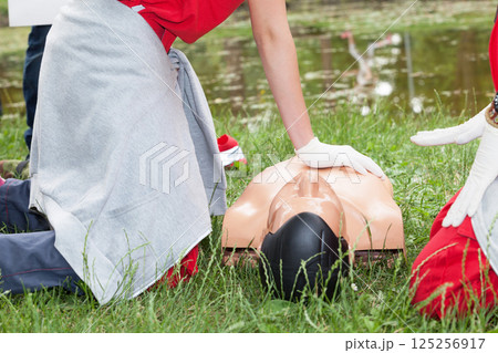 Drowning first aid training. CPR. 125256917