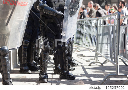 Riot police on duty during protest 125257092