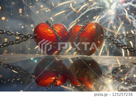 Shattered Hearts, a powerful symbol representing both heartbreak and the process of healing 125257238
