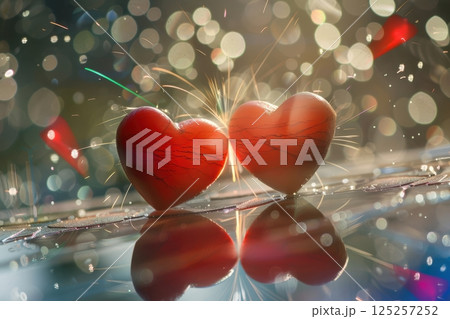 Romantic HeartShaped Symbols Embellished with Sparkles and a Lovely Bokeh Effect Background Romantic HeartShaped Symbols Embellished with Sparkles and a Lovely Bokeh Effect Background 125257252
