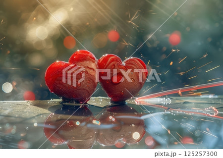 Romantic Hearts Sparkling Together in a Beautifully Dreamy Atmosphere of Love and Joy 125257300