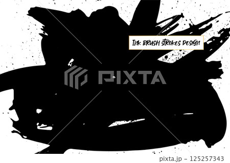 Ink brush strokes background. Grunge Brush strokes Background. Grunge texture Background. Abstract Black and white grunge texture. Vector brush stroke texture. Black ink, paint splatter. 125257343