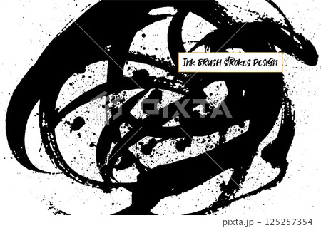 Ink brush strokes background. Grunge Brush strokes Background. Grunge texture Background. Abstract Black and white grunge texture. Vector brush stroke texture. Black ink, paint splatter. 125257354