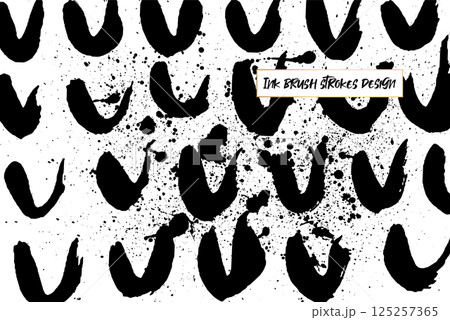 Ink brush strokes background. Grunge Brush strokes Background. Grunge texture Background. Abstract Black and white grunge texture. Vector brush stroke texture. Black ink, paint splatter. 125257365