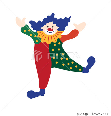Circus chapito set. Vector characters of strongman, clown, juggler and magician. Cute elephant, lion, horse, zebra, seal and bear on circus stage 125257544