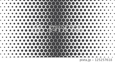 Vector Halftone hexagonal abstract geometric background. Black and white vector pattern. Hipster fashion design print. Honeycombs on a white background. Healthcare, science and medicine background Vector Halftone hexagonal abstract geometric background. Black and white vector pattern. Hipster fashion design print. Honeycombs on a white background. Healthcare, science and medicine background 125257618