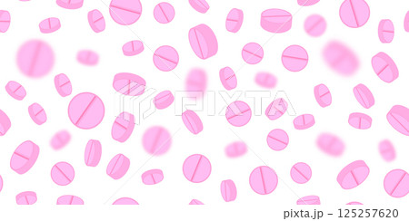 Vector Set of Pink Pills. Circle Pink Tablets Seamless Background. Medical Pattern 125257620