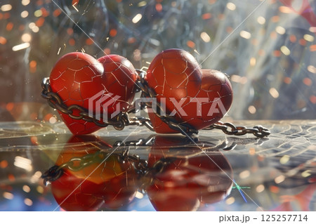 Broken Hearts Bound by Chains That Symbolize the Multitude of Loves Struggles and Trials 125257714