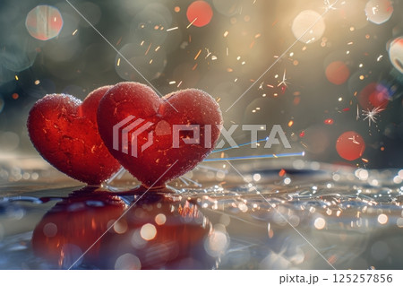 Enchanting Glimmer of Love A CloseUp of Shimmering Hearts Full of Emotion and Beauty 125257856