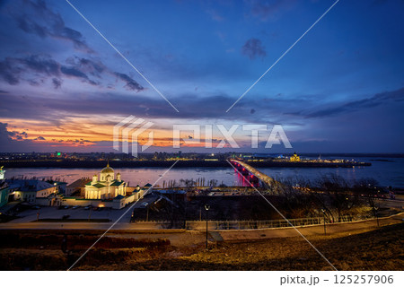 Sunset Over Strelka: Kanavinsky Bridge, the Annunciation Monastery and Alexander Nevsky Cathedral 125257906