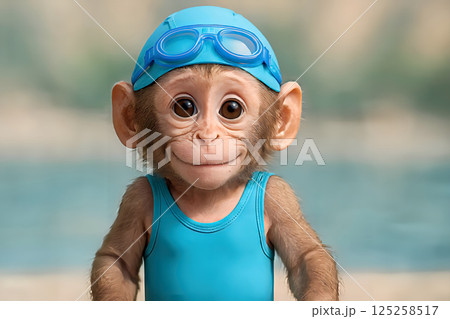 水泳の準備バッチリな子ザル 125258517