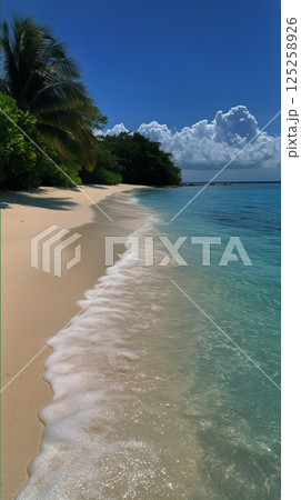 Tranquil Beach With Gentle Waves and Clear Blue Water During Sunny Day AI Generative 125258926