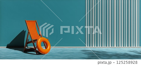 Relaxing by the Pool With an Orange Lounge Chair and a Colorful Float AI Generative 125258928