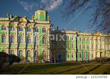 The State Hermitage at sunset, a museum of art and culture in Saint Petersburg, Russia, One of the largest and oldest museums in the world, it was founded in 1764 by Catherine the Great 125259769