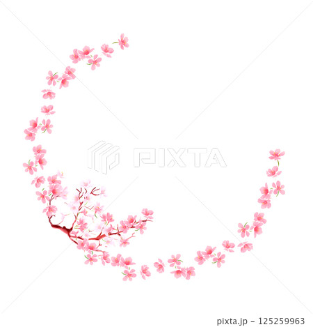Painted wreath of pink Sakura. Floral Design Element for Birthday, New Year, Christmas Card, Wedding Invitation, Marketing, Advertising and Presentation. 125259963