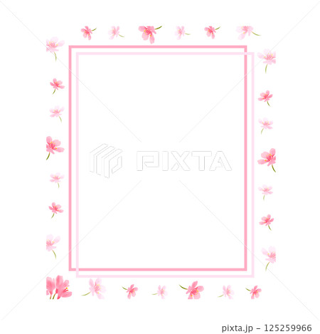 Digital spring frame with pink flowers and sakura petals. Digital spring frame with pink flowers and sakura petals. 125259966
