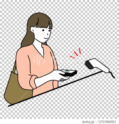 一位女士使用智慧型手機支付的插圖 125260081