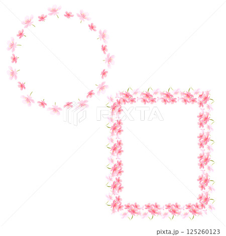 Digital spring frame with pink flowers and sakura petals. 125260123
