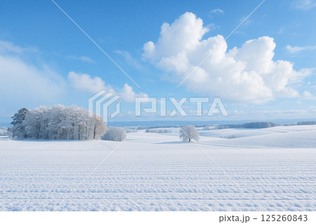 北海道の農村風景　女満別　雪景色 125260843
