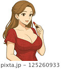 赤いドレス姿でリップを塗る準備をしている女性 125260933