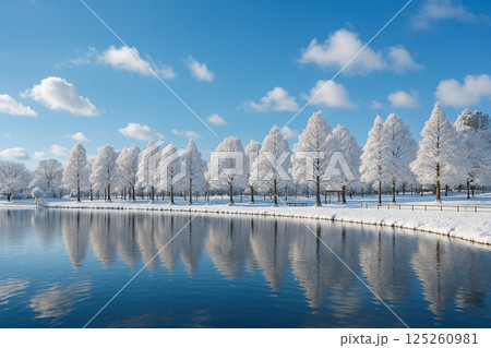 舎人公園の雪景色 125260981