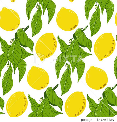 Seamless Pattern of Fresh Vibrant Lemons With Lush Green Leaves 125261185