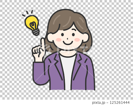 アイデアを出す、ジャケットを着た、女性（線画カラー）のイラスト 125261444