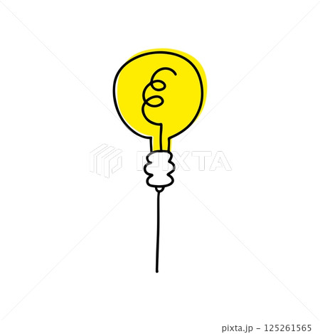 Doodle light bulb with rays shine. Hand drawn light bulb with broken tungsten helix. Bright shine light bulb in thin line art. Concept of creativity, innovation, inspiration, invention, idea, thought Doodle light bulb with rays shine. Hand drawn light bulb with broken tungsten helix. Bright shine light bulb in thin line art. Concept of creativity, innovation, inspiration, invention, idea, thought 125261565