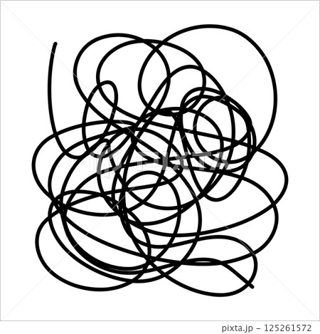 Abstract scribble chaotic line. Doodle chaotic line, curls, swirl, twirl, flourishes, chaotic lines. Simple vintage chaotic lines elements isolated on white background. Hand drawn chaotic line 125261572