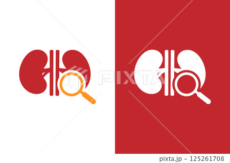 Kidneys and loupe logo combination. Unique internal human organ logotype design template. Kidneys and loupe logo combination. Unique internal human organ logotype design template. 125261708