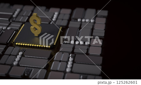 The Gold Dollar symbol on Mother Board for Business concept 3d Rendering. 125262601