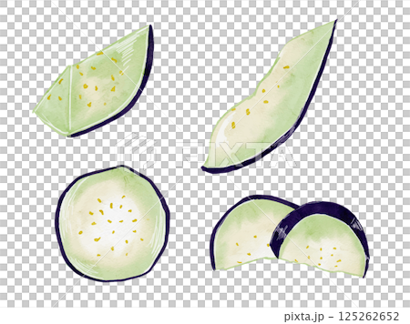 新鮮採摘的夏季蔬菜，切好的茄子，用水彩畫的插圖素材 125262652