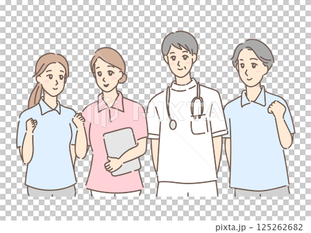 用柔和的色彩描繪的護理人員、護理人員和醫生（醫務人員） 125262682