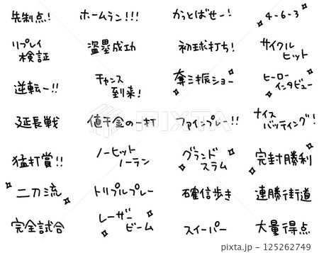 野球用語を散りばめた手書き文字セット・二刀流・ホームラン・かっとばせ 野球用語を散りばめた手書き文字セット・二刀流・ホームラン・かっとばせ 125262749