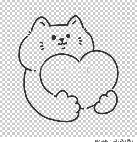 Cute cat holding a heart line drawing 125262965